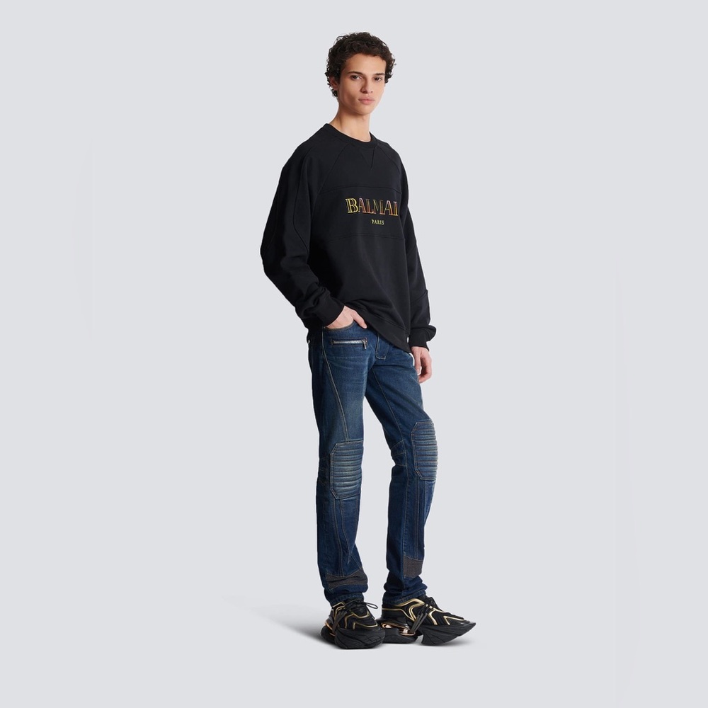 NWOT Vintage pullover Balmain Men’s Embroidered Oversized Sweatshirt Size Small - Picture 2 of 13
